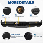 DURAFORCE Gloss Black Rear Bumper For 09-18 Dodge Ram 1500 w/Dual Exhaust w/o Sensor Holes