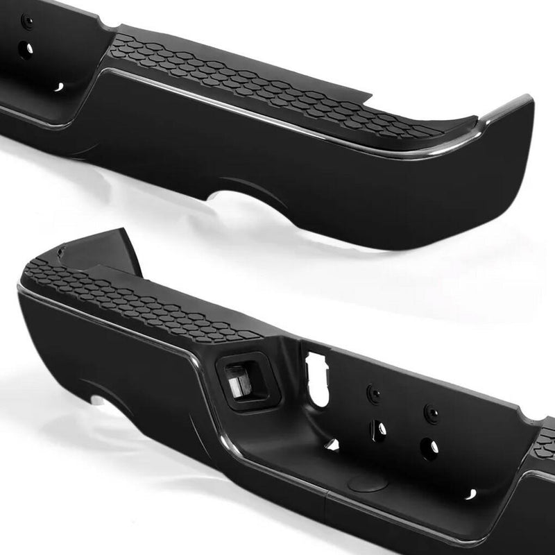 DURAFORCE Gloss Black Rear Bumper For 09-18 Dodge Ram 1500 w/Dual Exhaust w/o Sensor Holes
