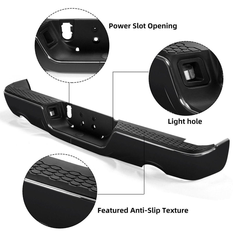 DURAFORCE Gloss Black Rear Bumper For 09-18 Dodge Ram 1500 w/Dual Exhaust w/o Sensor Holes