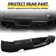DURAFORCE Gloss Black Rear Bumper For 09-18 Dodge Ram 1500 w/Dual Exhaust w/o Sensor Holes
