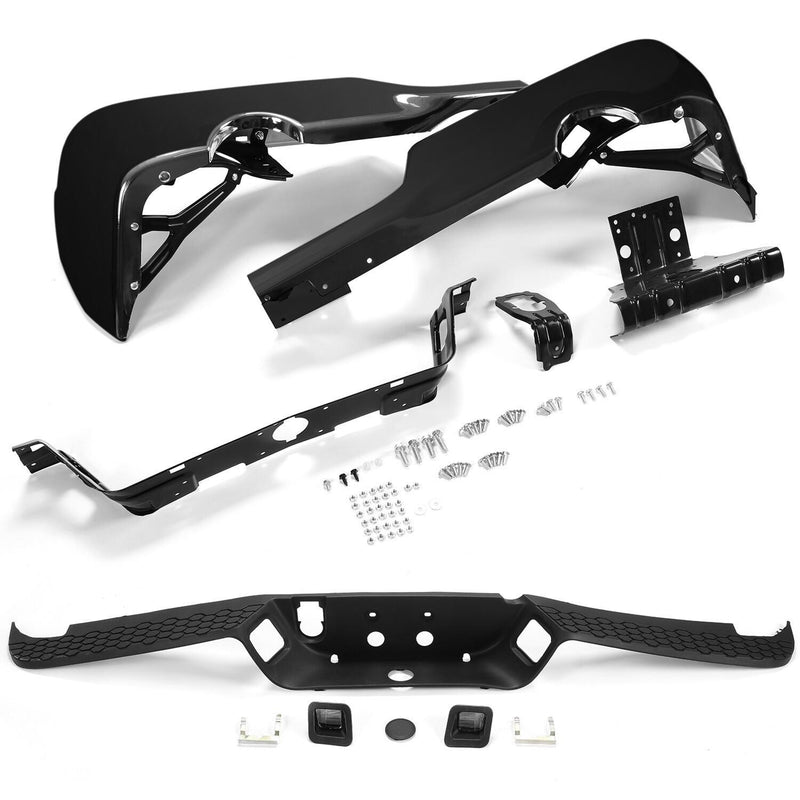 DURAFORCE Gloss Black Rear Bumper For 09-18 Dodge Ram 1500 w/Dual Exhaust w/o Sensor Holes