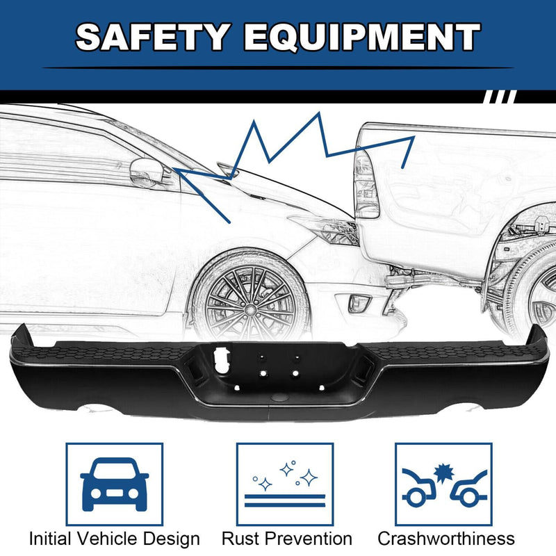 DURAFORCE Gloss Black Rear Bumper For 09-18 Dodge Ram 1500 w/Dual Exhaust w/o Sensor Holes