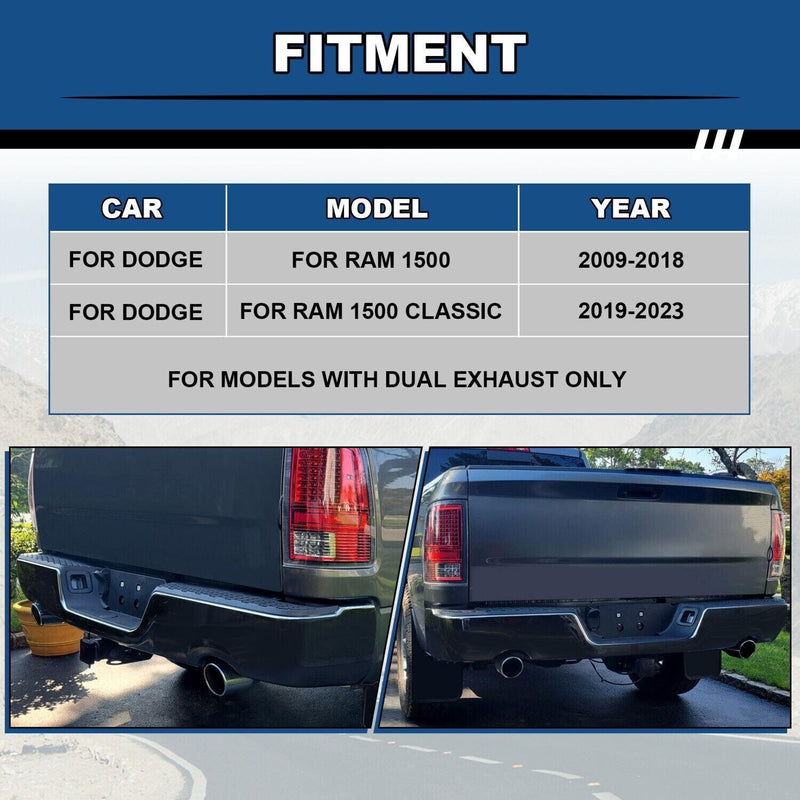 DURAFORCE Gloss Black Rear Bumper For 09-18 Dodge Ram 1500 w/Dual Exhaust w/o Sensor Holes