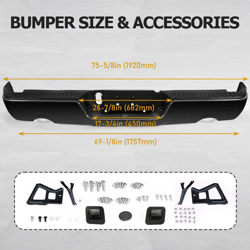 DURAFORCE Gloss Black Rear Bumper For 09-18 Dodge Ram 1500 w/Dual Exhaust w/o Sensor Holes