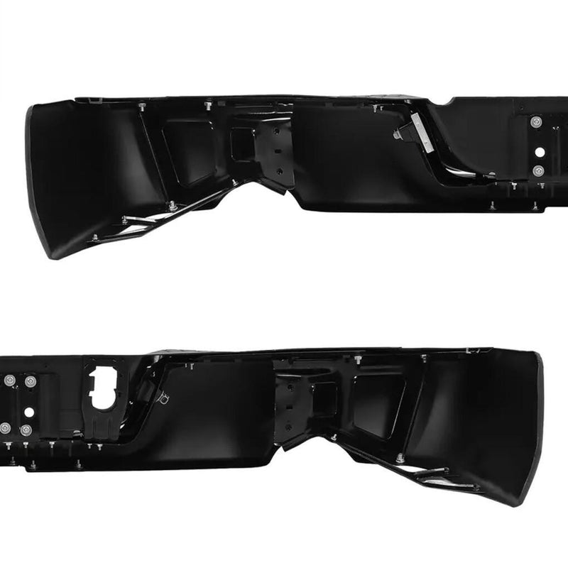 DURAFORCE Gloss Black Rear Bumper For 09-18 Dodge Ram 1500 w/Dual Exhaust w/o Sensor Holes