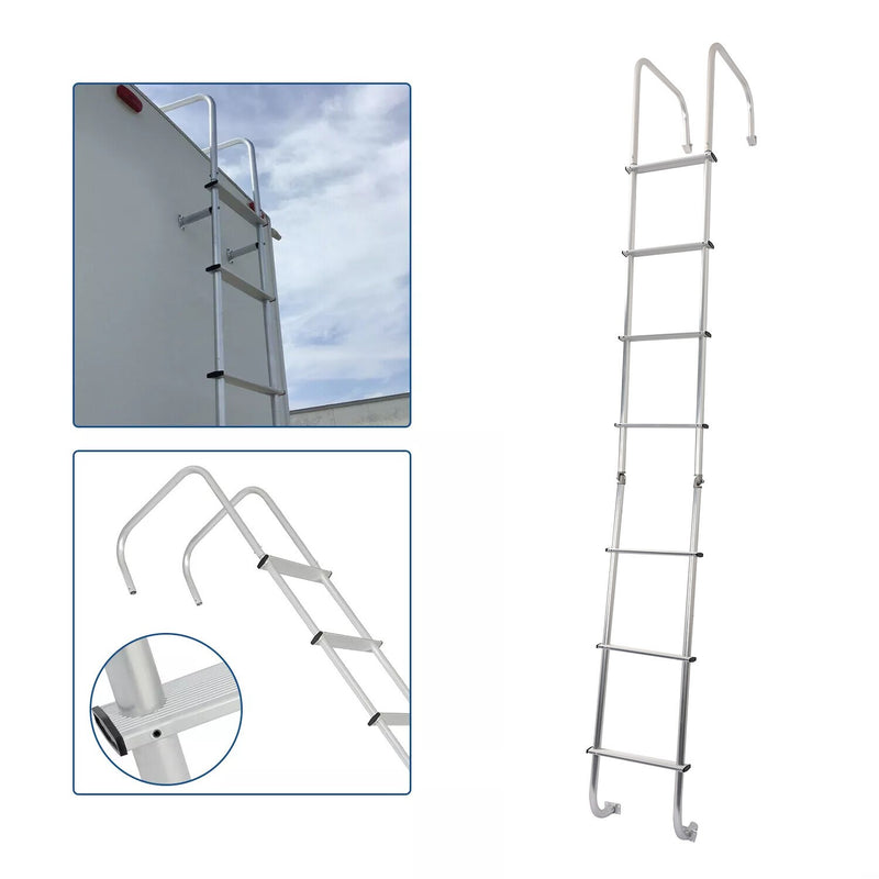 DURAFORCE 113" Universal Exterior Rear RV Ladder Silver Aluminium Assembly #139.21 LA-401