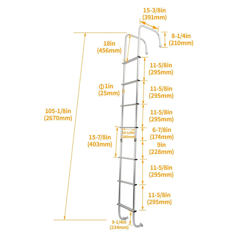 DURAFORCE 113" Universal Exterior Rear RV Ladder Silver Aluminium Assembly #139.21 LA-401