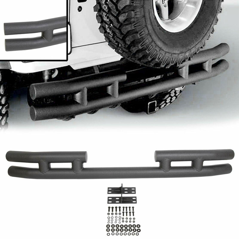 DURAFORCE FOR JEEP WRANGLER 88-06 BLACK STAINLESS DOUBLE BAR REAR BUMPER PROTECTOR GUARD