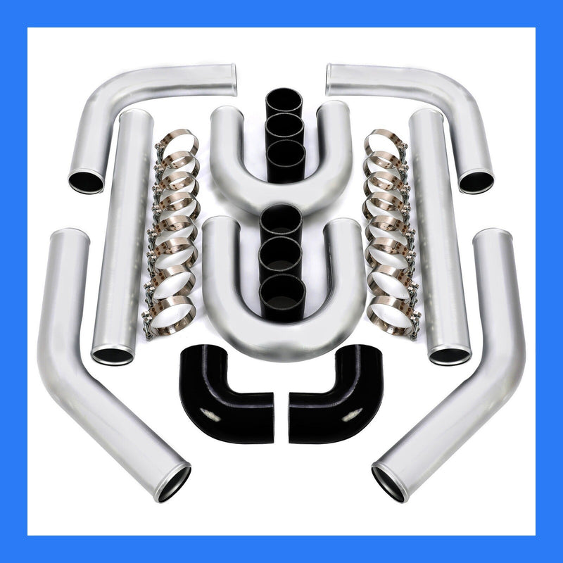 DURAFORCE 8PC 3" inch Aluminum Turbo Intercooler U Pipe Silicone Hose T-Clamp Kit Set