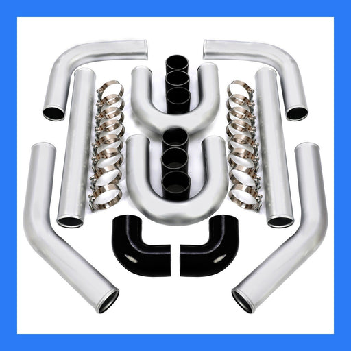 DURAFORCE 8PC 3" inch Aluminum Turbo Intercooler U Pipe Silicone Hose T-Clamp Kit Set