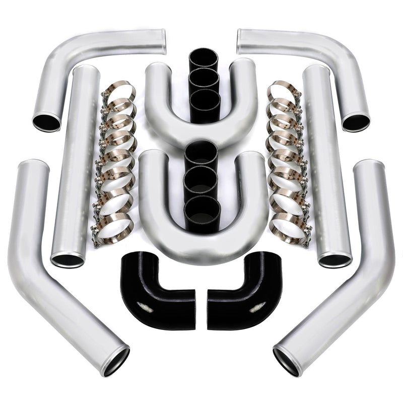 DURAFORCE 8PC 3" inch Aluminum Turbo Intercooler U Pipe Silicone Hose T-Clamp Kit Set
