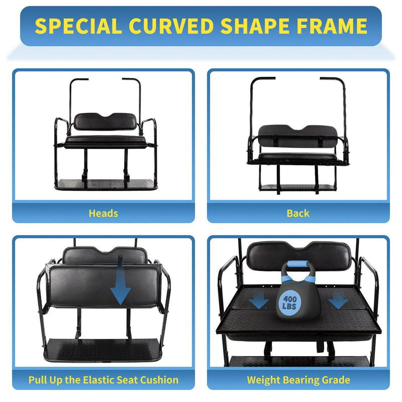 DURAFORCE For EZGO TXT 1995+ Models Golf Cart Flip Folding Rear Seat Cushions Pad