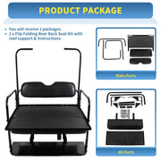 DURAFORCE For EZGO TXT 1995+ Models Golf Cart Flip Folding Rear Seat Cushions Pad