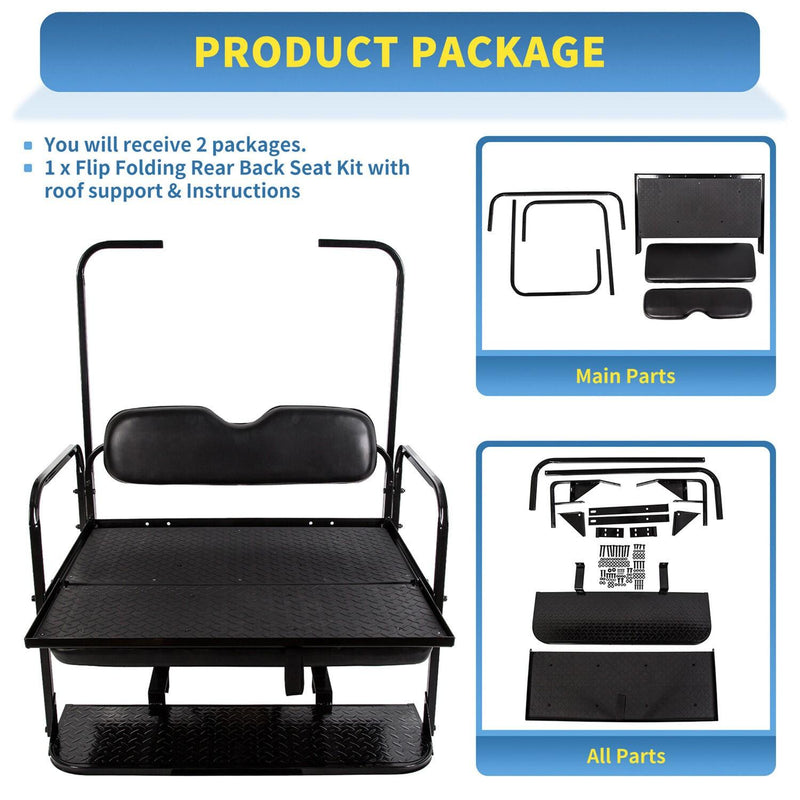 DURAFORCE For EZGO TXT 1995+ Models Golf Cart Flip Folding Rear Seat Cushions Pad