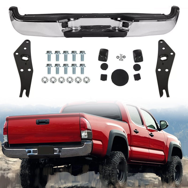 DURAFORCE Rear Chrome Step Bumper Assembly For Toyota Tacoma 2005-2015 Pickup TO1103113