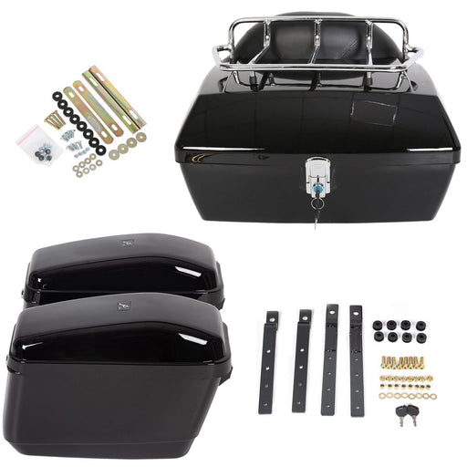DURAFORCE Motorcycle Hard Saddlebags Saddle Bags + Luggage Trunk Backrest Luggage Rack