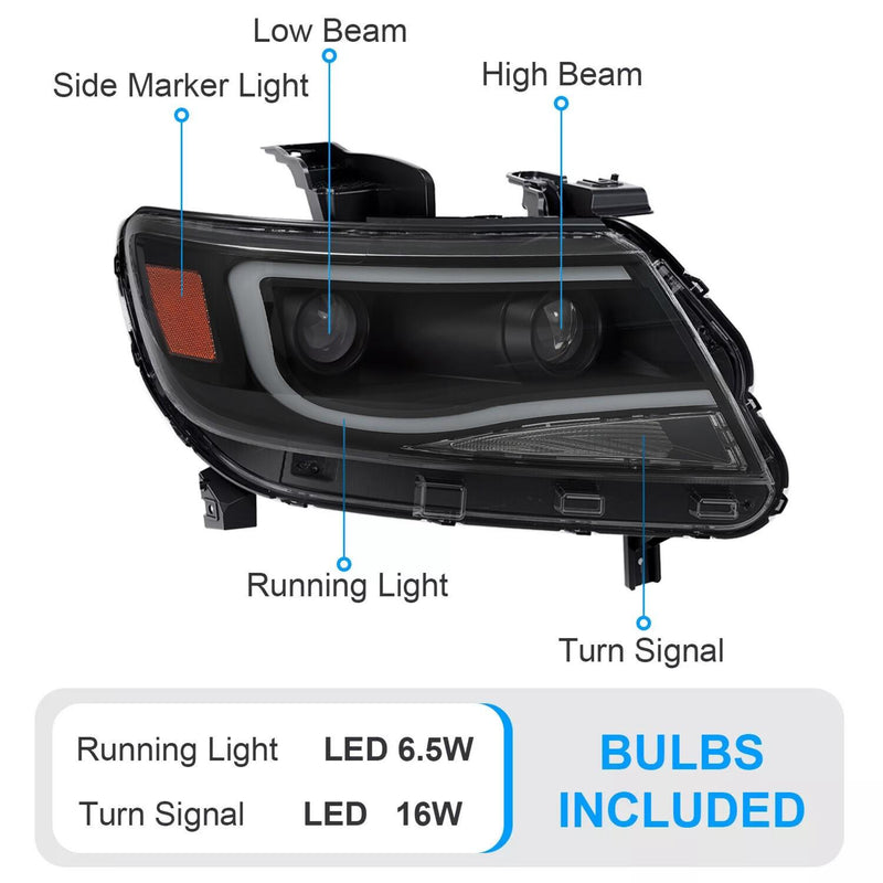 DURAFORCE For Chevy Colorado 2015-2022 LED Tube DRL Dual Projector Headlights Headlamps