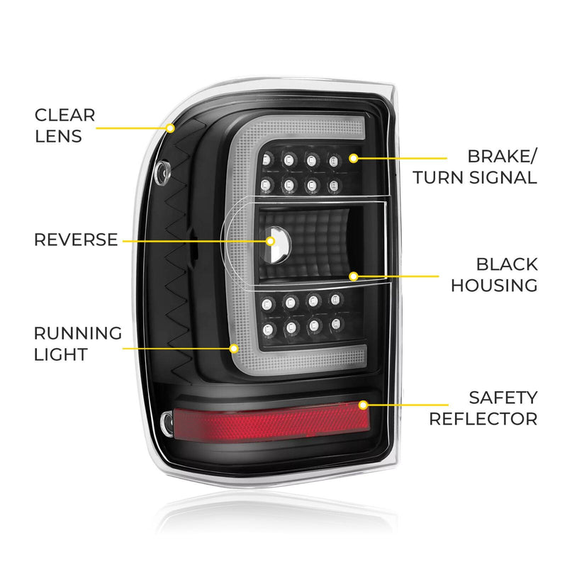 DURAFORCE For Ford Ranger 2001-2011 Black Housing Clear Lens Tail Lights LED C Light Bar