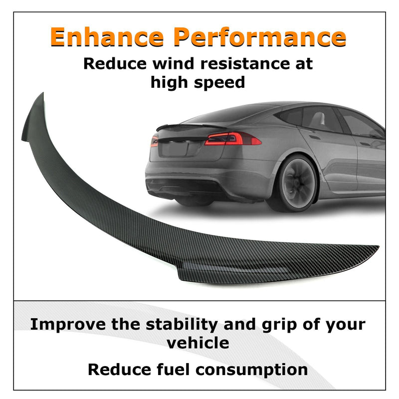 DURAFORCE For Tesla Model S 2012-2021 Carbon Fiber Style Rear Trunk Lid Spoiler Wing ABS