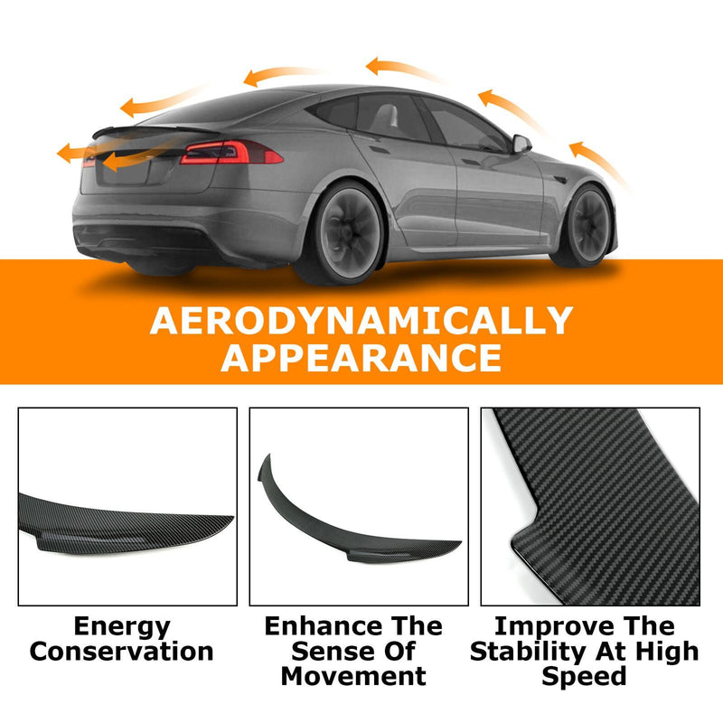 DURAFORCE For Tesla Model S 2012-2021 Carbon Fiber Style Rear Trunk Lid Spoiler Wing ABS