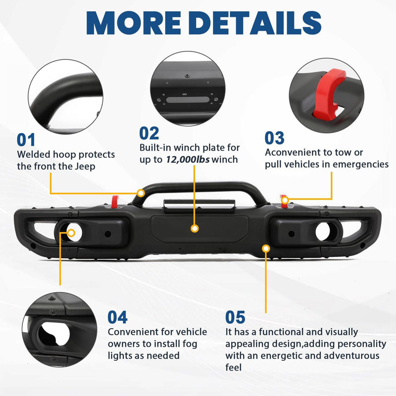 DURAFORCE 10th Anniversary Front Bumper For 18-24 Jeep Wrangler JL Gladiator W/Mount Plate