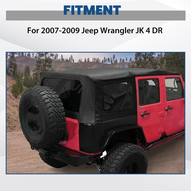 DURAFORCE For 2007-2009 JEEP WRANGLER JK SOFT TOP Black 4 DOOR w/Tinted Windows