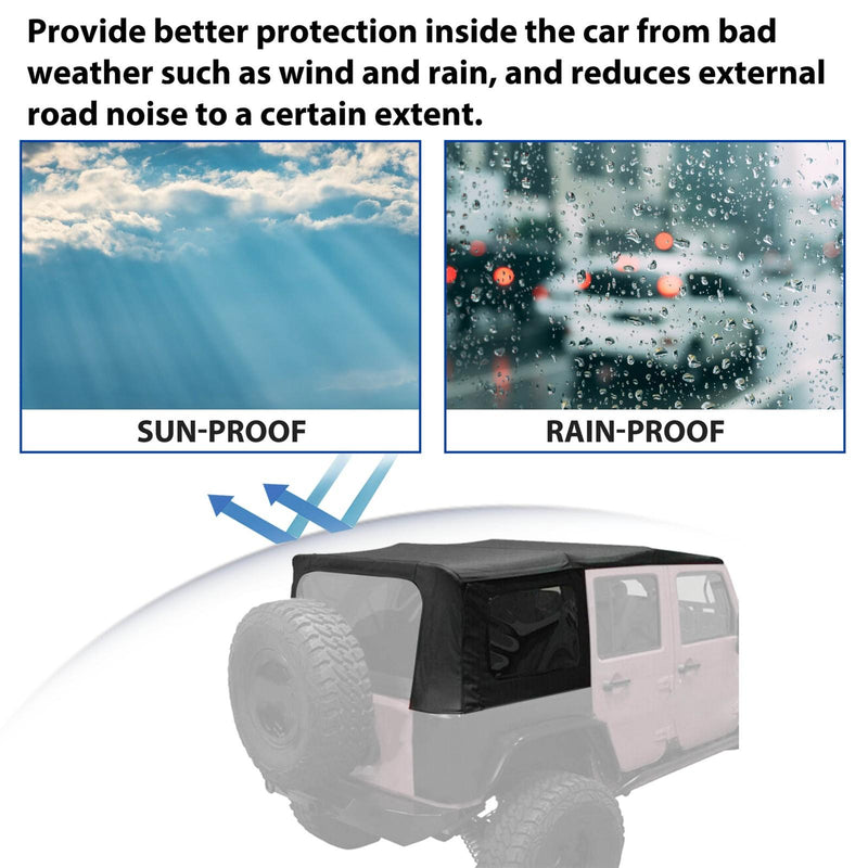 DURAFORCE For 2007-2009 JEEP WRANGLER JK SOFT TOP Black 4 DOOR w/Tinted Windows