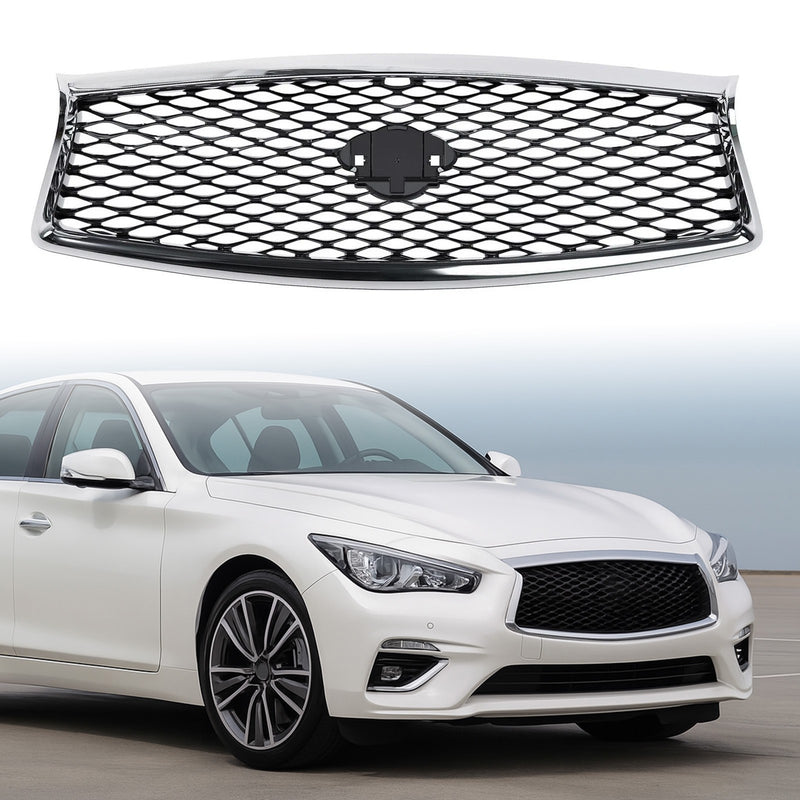 DURAFORCE Fit Infiniti Q50 2014 2015 2016 2017 JDM Chrome Front Bumper Upper Grille Grill
