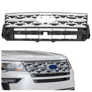 DURAFORCE Front Bumper Upper Grille ABS Grill w/Chrome For Ford Explorer XLT 2018 2019