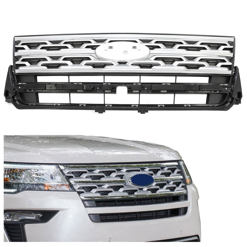 DURAFORCE Front Bumper Upper Grille ABS Grill w/Chrome For Ford Explorer XLT 2018 2019