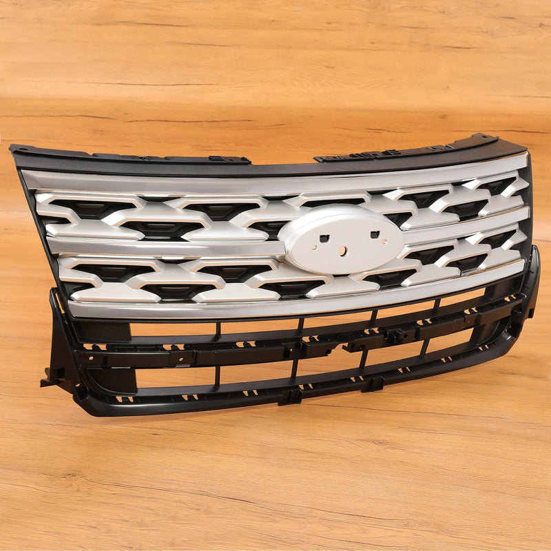 DURAFORCE Front Bumper Upper Grille ABS Grill w/Chrome For Ford Explorer XLT 2018 2019