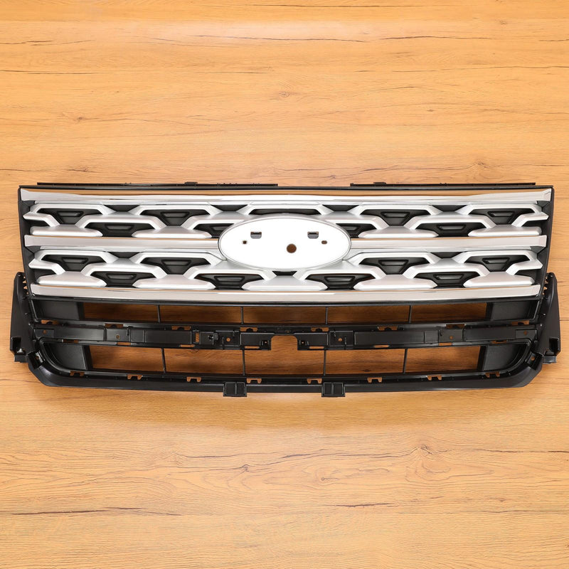 DURAFORCE Front Bumper Upper Grille ABS Grill w/Chrome For Ford Explorer XLT 2018 2019