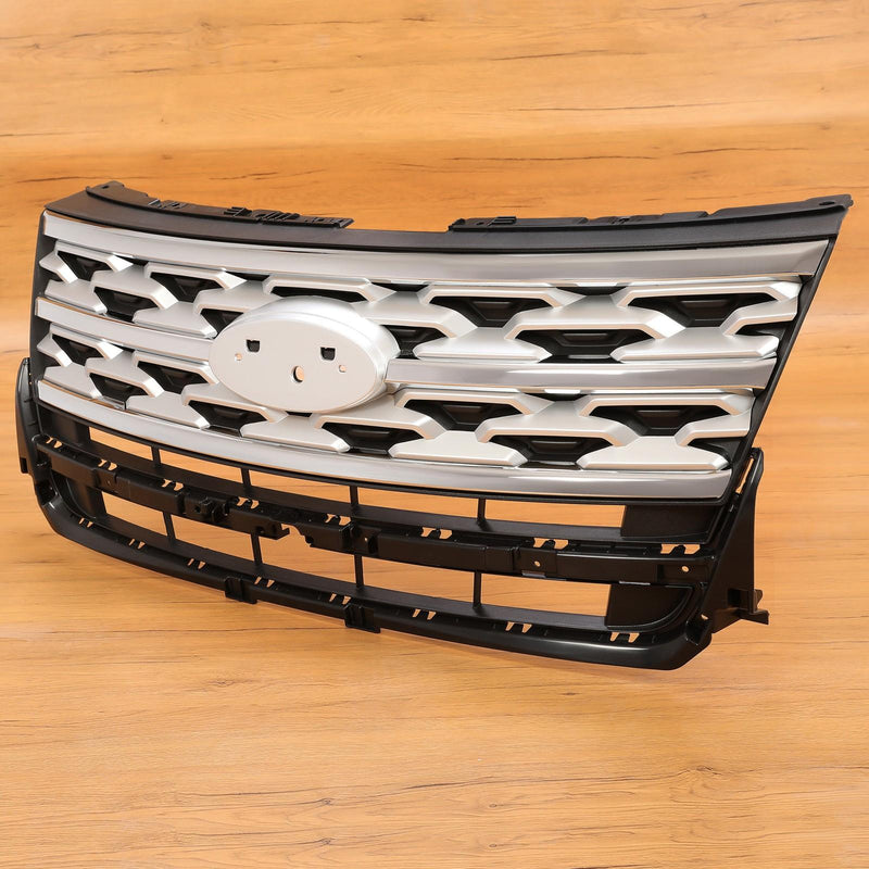 DURAFORCE Front Bumper Upper Grille ABS Grill w/Chrome For Ford Explorer XLT 2018 2019