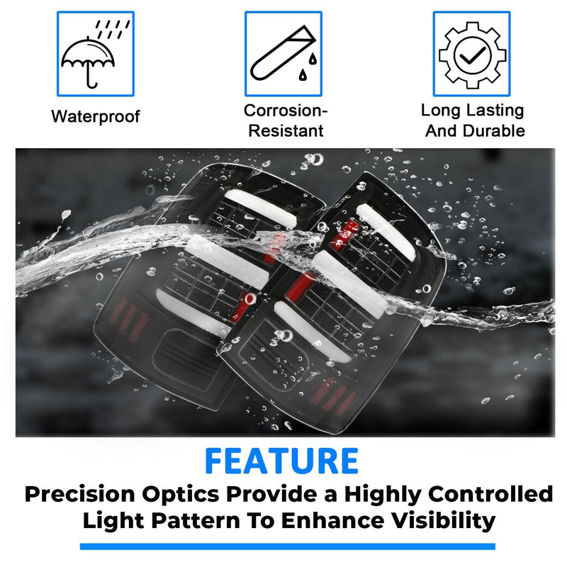 DURAFORCE For 2009-2018 Dodge Ram 1500 2500 3500 Full LED Tail Lights Rear Lamp Clear Lens