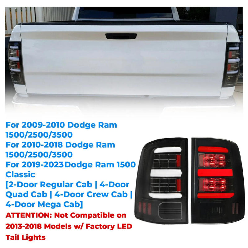 DURAFORCE For 2009-2018 Dodge Ram 1500 2500 3500 Full LED Tail Lights Rear Lamp Clear Lens