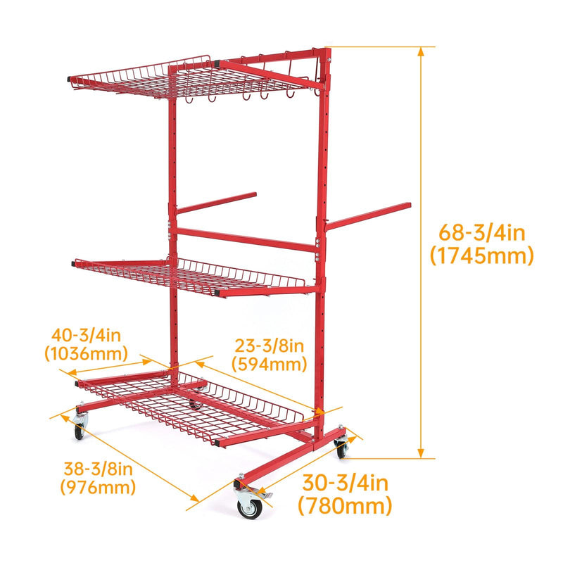 DURAFORCE 3-SHELF PARTS CART MOBILE AUTOBODY PARTS STORAGE RACKPARTS AUTO PAINT ADJUSTABLE