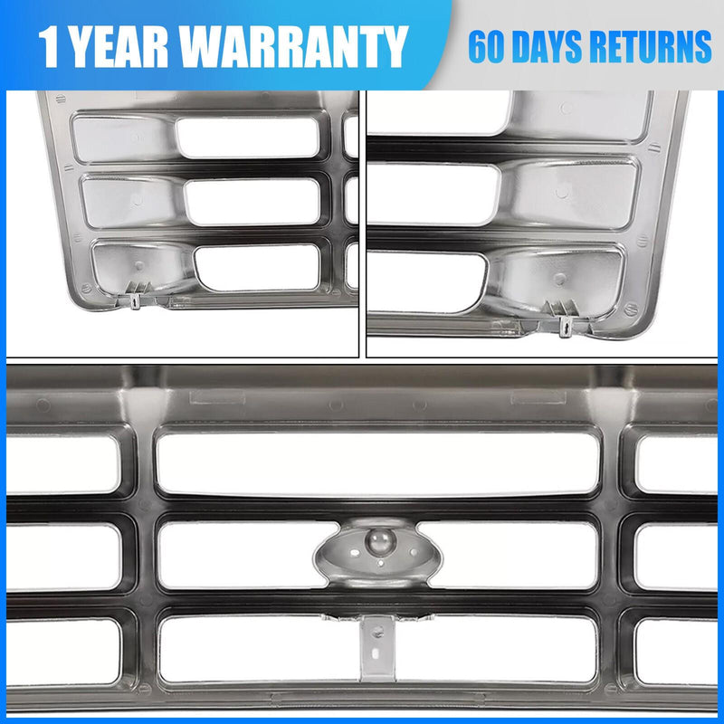 DURAFORCE Chrome Front Bumper Grille For 1992-1996 Ford F-150 1992-1997 Ford F-250 F-350