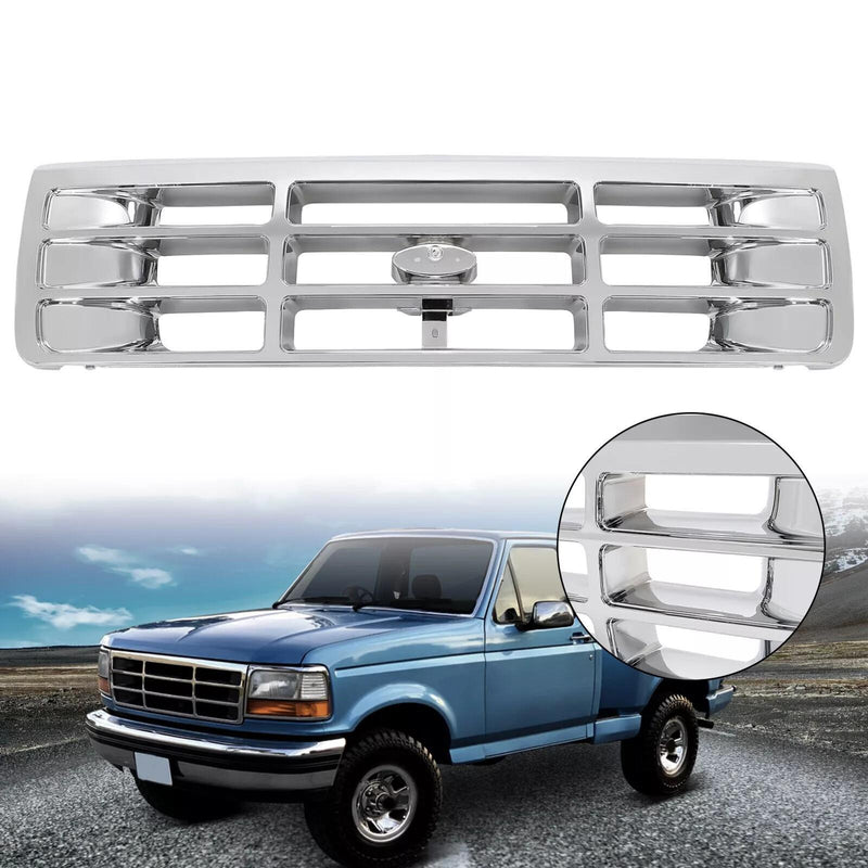 DURAFORCE Chrome Front Bumper Grille For 1992-1996 Ford F-150 1992-1997 Ford F-250 F-350