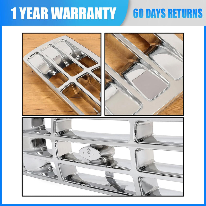DURAFORCE Chrome Front Bumper Grille For 1992-1996 Ford F-150 1992-1997 Ford F-250 F-350