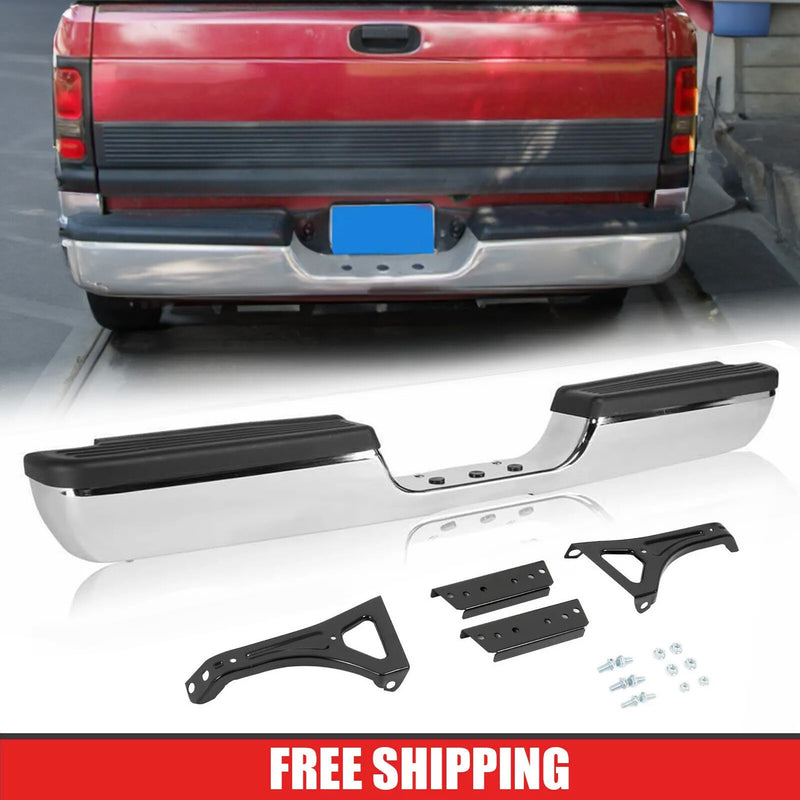DURAFORCE Chrome For Dodge RAM 1500/2500/3500 Pickup Steel Rear Bumper Assembly 1994-2002