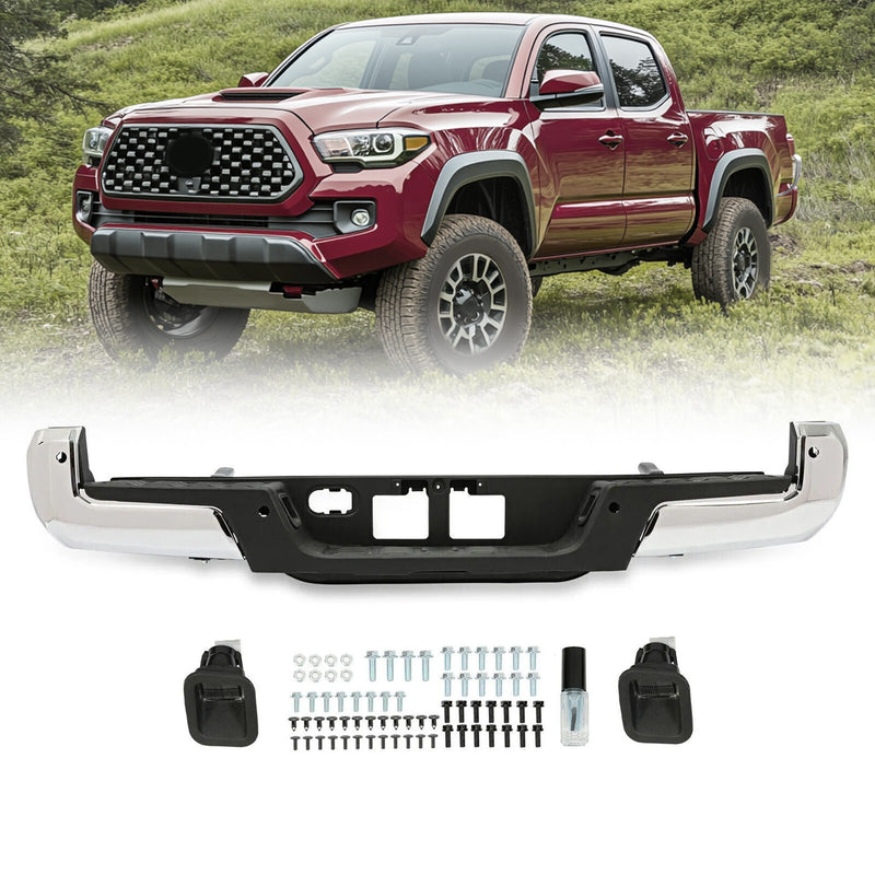 DURAFORCE Chrome Rear Step Bumper For Toyota Tacoma 2016-2023 With Parking Aid Sensor Hole