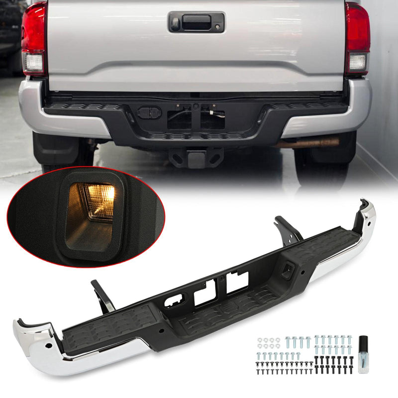 DURAFORCE Chrome Rear Step Bumper For Toyota Tacoma 2016-2023 With Parking Aid Sensor Hole