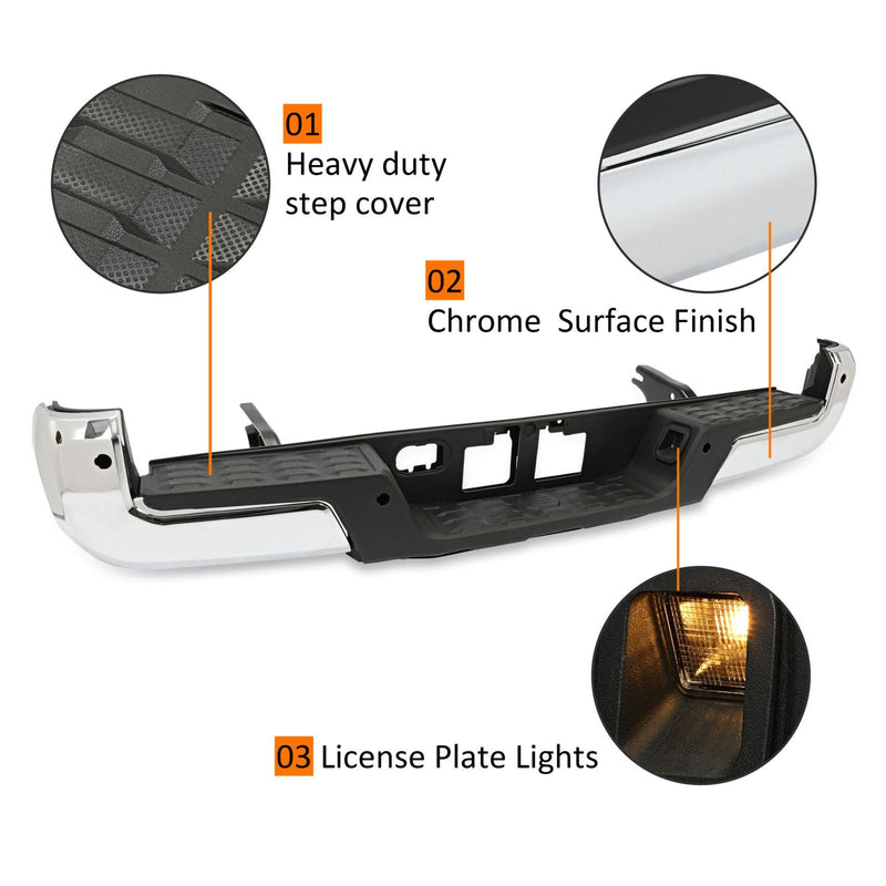 DURAFORCE Chrome Rear Step Bumper For Toyota Tacoma 2016-2023 With Parking Aid Sensor Hole