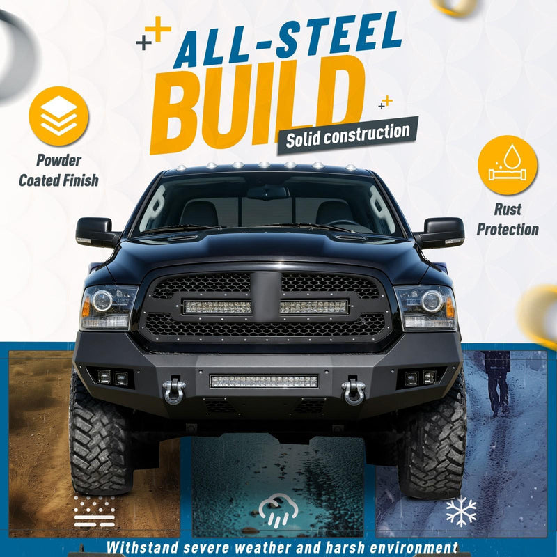 DURAFORCE For Ram 2/4WD 1500 Classic 13-2023 20 Heavy Duty Front Bumper W/D-Ring Fog Light