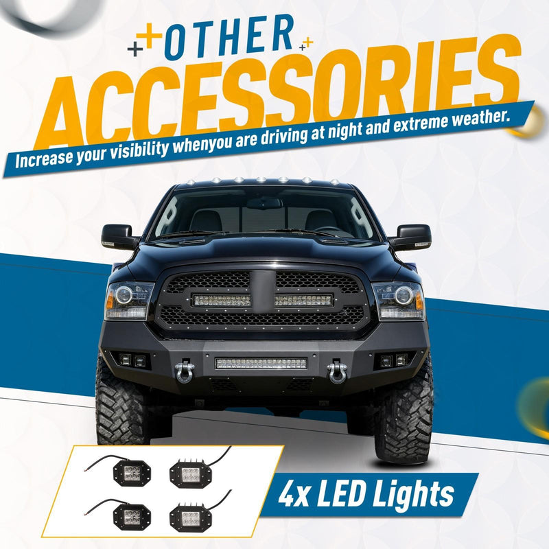 DURAFORCE For Ram 2/4WD 1500 Classic 13-2023 20 Heavy Duty Front Bumper W/D-Ring Fog Light