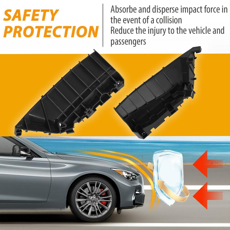 DURAFORCE Black Front Bumper Stiffener Bracket Left &Right For Infiniti Q50 2014-2022 2018