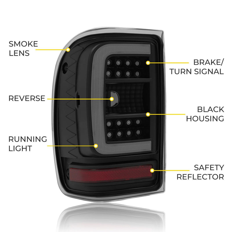 DURAFORCE For Ford Ranger 2001-2011 Black Housing Smoke Lens Tail Lights LED C Light Bar