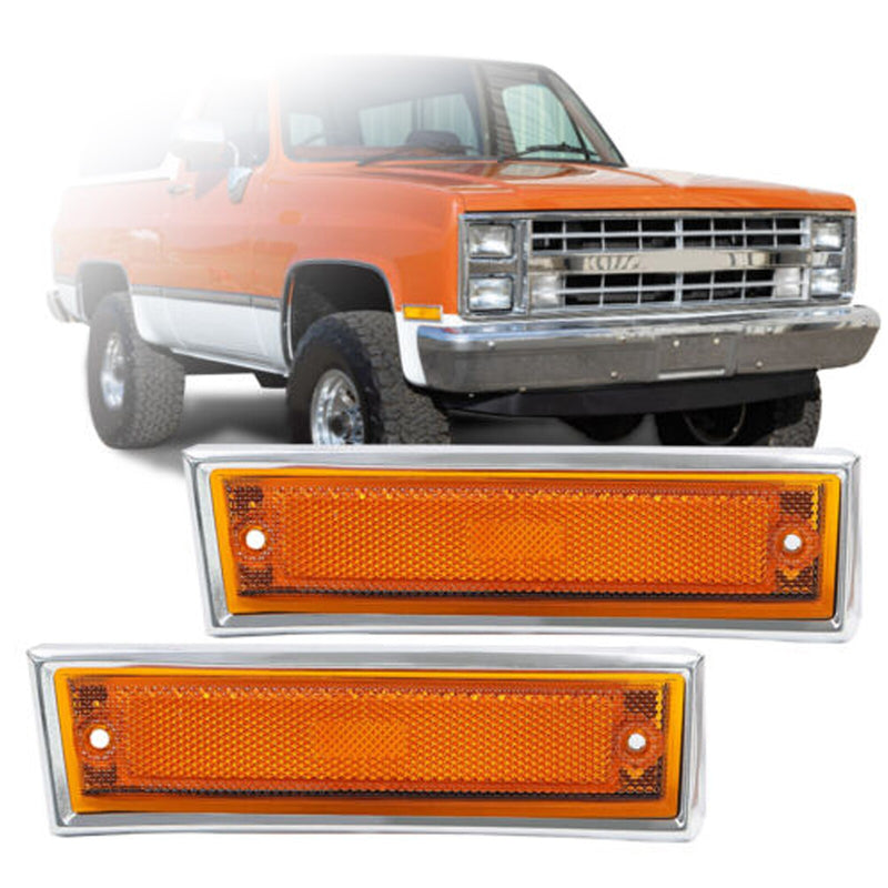DURAFORCE Fit For 81-91 GMC Chevy Pickup Truck Pair Front Side Marker Lights Amber Lens