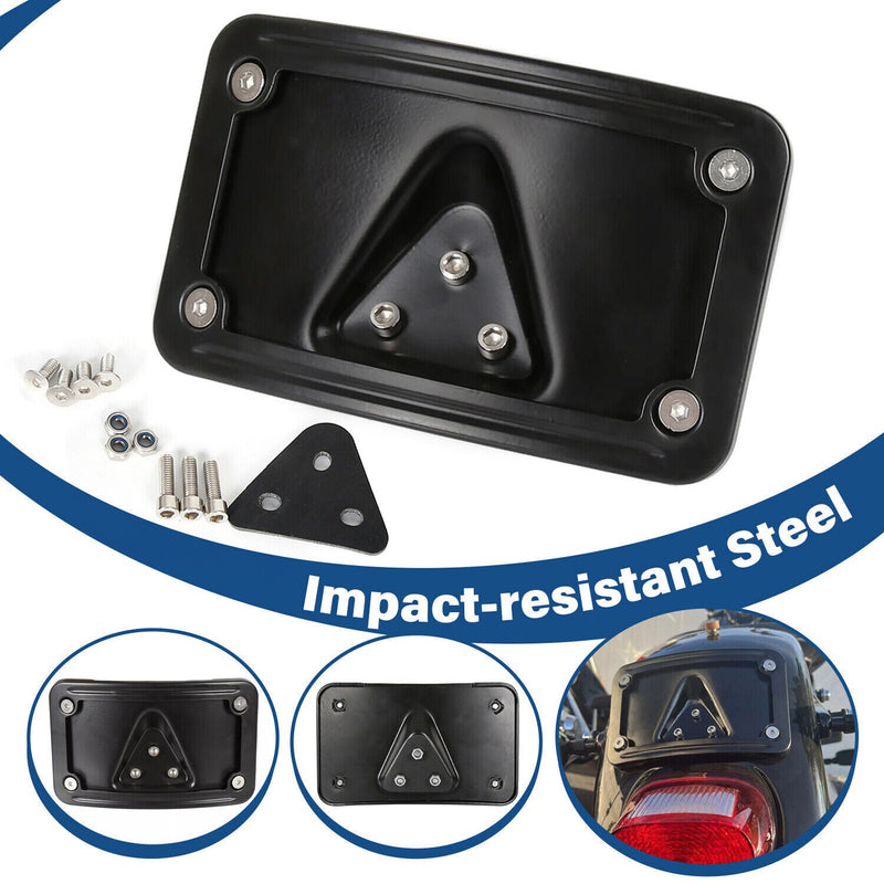 DURAFORCE 3 Hole Curved Laydown License Plate Mount Bracket w/Frame For Harley Dyna XL