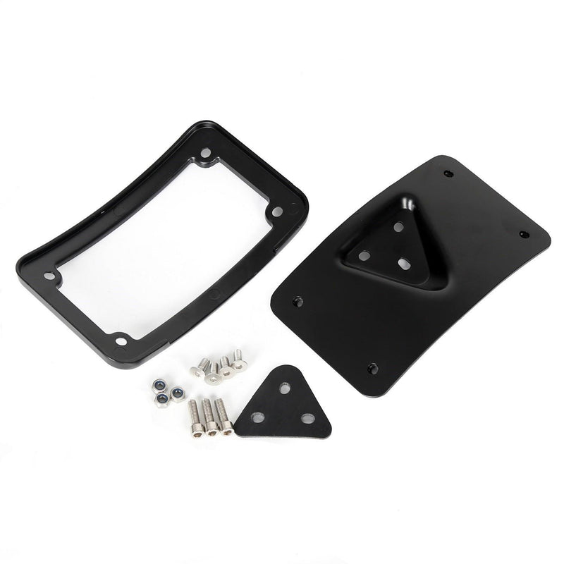 DURAFORCE 3 Hole Curved Laydown License Plate Mount Bracket w/Frame For Harley Dyna XL